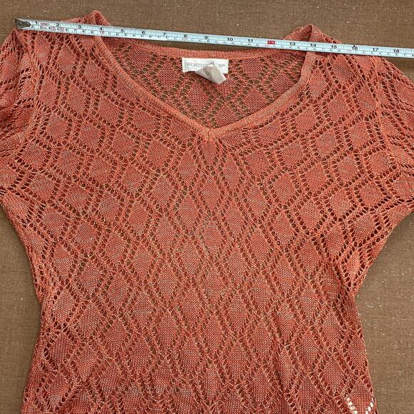 Y2k indie Crochet Worthington Sweater V-neck peach cottage summer L - Picture 7 of 9